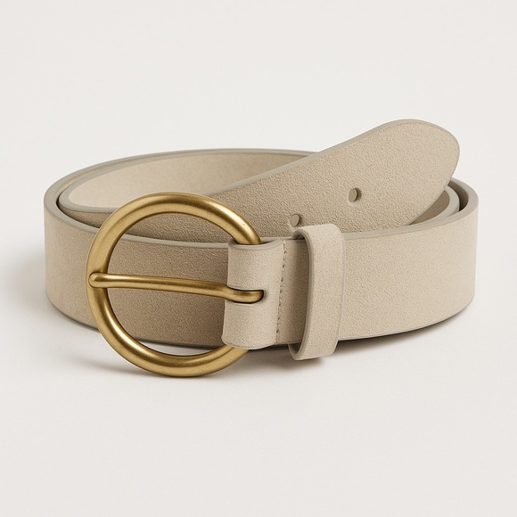 Gap Suede Leather Circle Buckle Belt Sand Beige Quiet Luxury Capsule Sz S - Picture 2 of 11